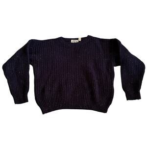 Vintage Saturdays Sweater Womens Large Navy Speckled Ribbed Knit Acrylic Wool